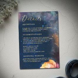 Cartão De Informações Celestial Floral Galaxy Navy Blue Wedding Details