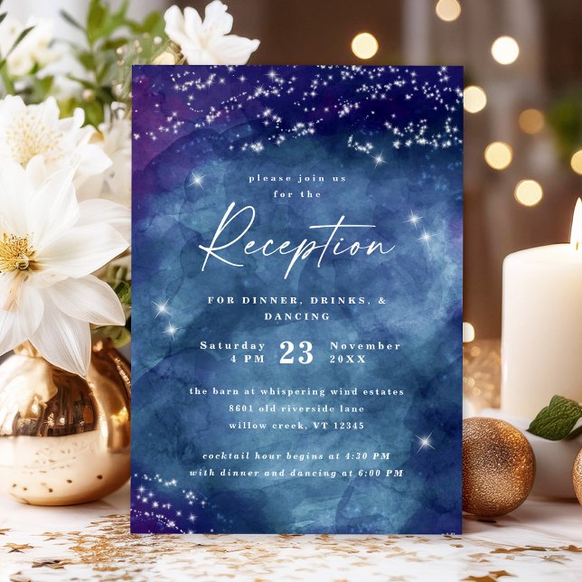 Cartão De Informações Celine • Recepção Elegante Celestial Estrelada (Invite guests to your celebration with the Celine reception card, featuring a celestial monogram.)