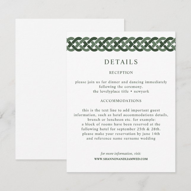Cartão De Informações Celtic Knot | Convidado de Informações sobre Casam (Frente/Verso)