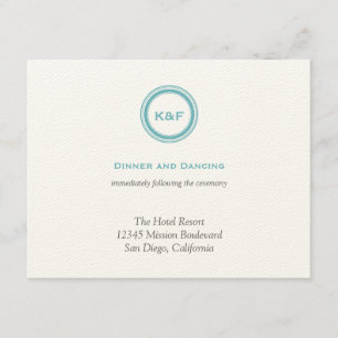 Cartão De Informações Cerco azul da recepção de casamento das iniciais