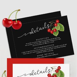 Cartão De Informações Cerejas Elegantes Preto Branco Vermelho Detalhes d