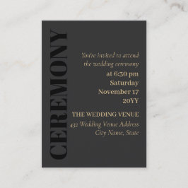 Cartão De Informações Cerimônia de Casamento da Tipografia Negra Carvões
