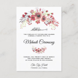 Cartão De Informações Cerimônia Islâmica de Mehndi Floral Rosa Acastanha