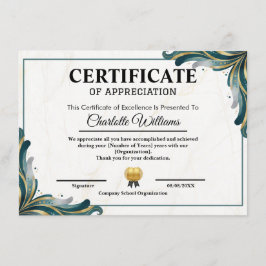Cartão De Informações Certificate of Appreciation Editable Award Templat