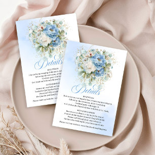Cartão De Informações Céu Boêmio Azul Branco Peônias Casamento Rústico 