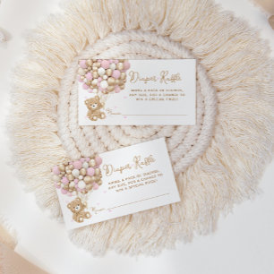 Cartão De Informações Chá de Bear Rosa e Bebê Balão
