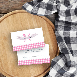 Cartão De Informações Chá de Bebê BBQ Sorteio de Fraldas Xadrez Rosa Vin