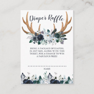 Cartão De Informações Chá de Bebê Boho Antler Azul Floral Rifas de Frald