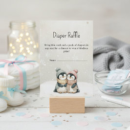 Cartão De Informações Chá de bebê de gêmeos de pinguim no inverno - Rifa