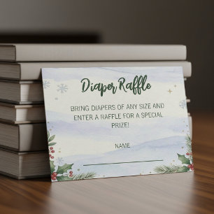 Cartão De Informações Chá de Bebê de Natal com Neve Diaper Raffle