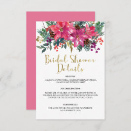 Cartão De Informações Chá de Bebê de Natal com Poinsettia Rosa