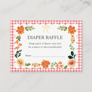 Cartão De Informações Chá de Bebê Diaper Raffle 007 Xadrez Vermelho