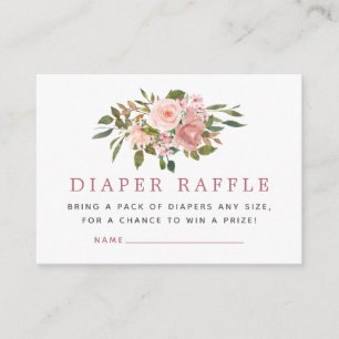 Cartão De Informações Chá de Bebê Diaper Raffle em Blush e Dourado Rosa
