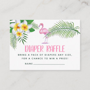 Cartão De Informações Chá de Bebê Diaper Raffle Flamingo Rosa Aquarela