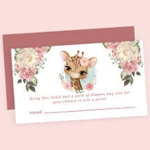 Chá de Bebê Diaper Raffle Girafa Floral Fofa