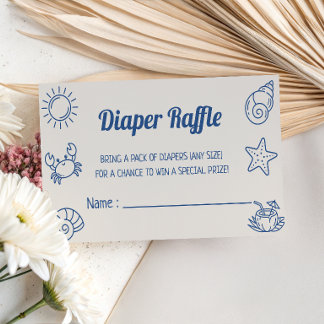 Cartão De Informações Chá de Bebê Diaper Raffle Sea You Soon Baby