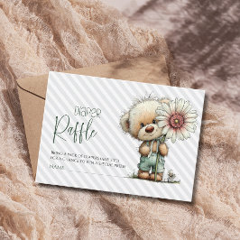 Cartão De Informações Chá de Bebê Diaper Raffle Teddy Daisy Listras Cinz