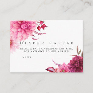 Cartão De Informações Chá de Bebê Diper Raffle em Borgonha e Rosa