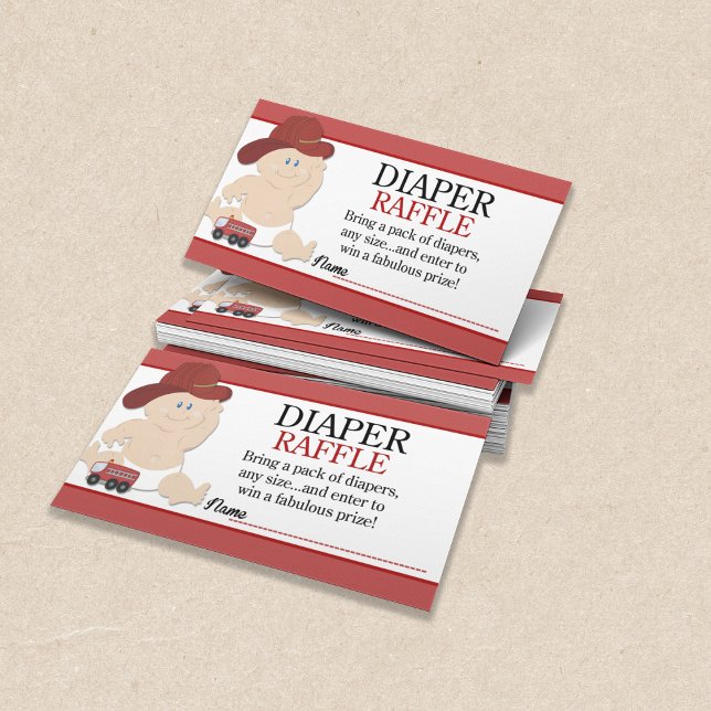 Cartão De Informações Chá de Bebê do Bombeirinho - Sorteio de Fraldas (Baby Firefighter Diaper Raffle Cards - enclose with invitations! )