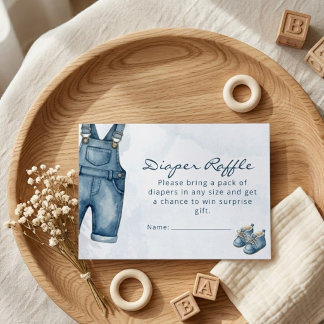Cartão De Informações Chá de Bebê em Jeans Azul com Aquarela - Rifas de