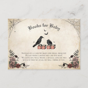 Cartão De Informações Chá de Bebê Gótico Livros de Bebê Corvo Preto para