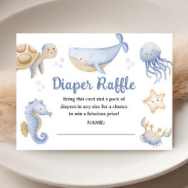 Cartão De Informações Chá de Bebê Menino Baleia Azul Diaper Raffle