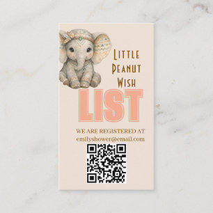 Cartão De Informações Chá de Bebê Menino Elefante Safari Boho Amendoim B