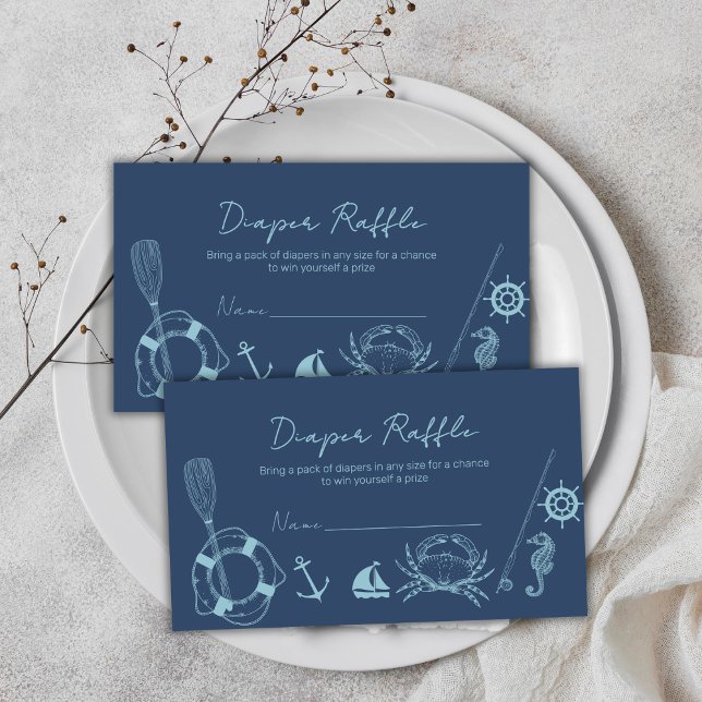 Cartão De Informações Chá de Bebê Menino Náutico de Fraldas Sorteio  (Fishing Nautical Boy Diaper Raffle Baby Shower Enclosure Card)