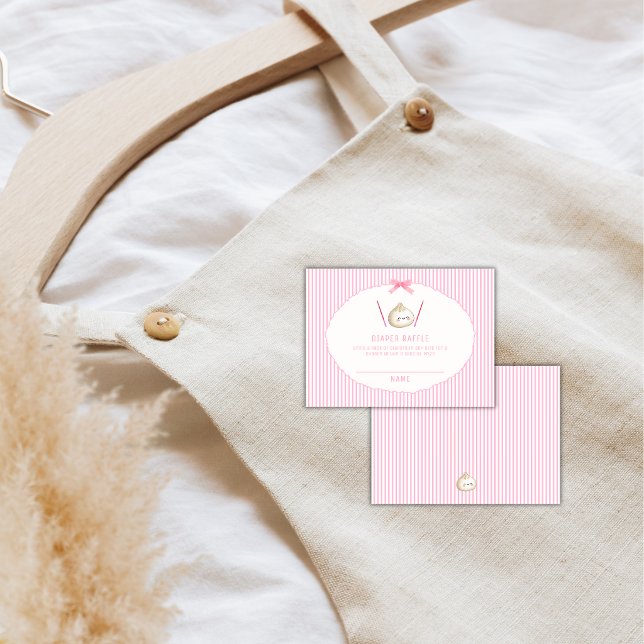 Cartão De Informações Chá de Bebê Pink Bow Asian Dumpling Diaper Raffle (Pink Bow Asian Dumpling Diaper Raffle Baby Shower Enclosure Card)