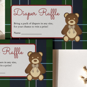 Cartão De Informações Chá de Bebê Rifa de Fraldas de Urso Teddy Xadrez E