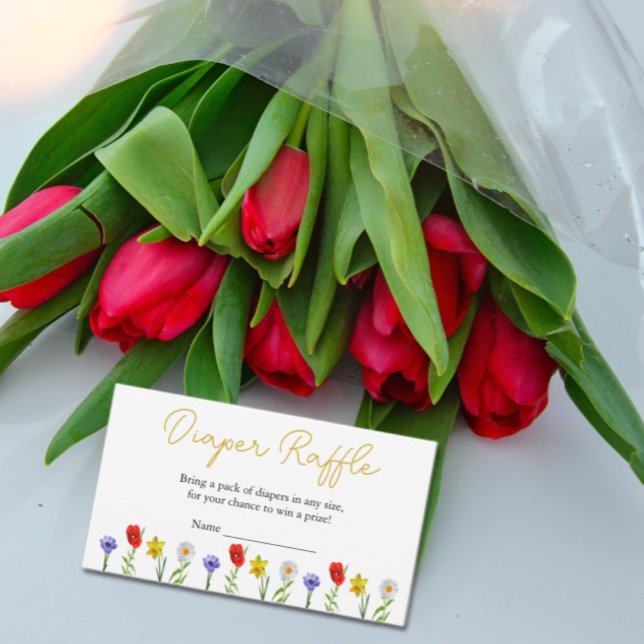 Cartão De Informações Chá de Bebê Rifa de Fraldas Pequena Flor Silvestre (Criador carregado)