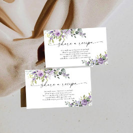 Cartão De Informações Chá de Bebê Roxo Floral Compartilhe Uma Receita