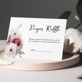 Cartão De Informações Chá de Bebê Sorteio de Fraldas Floral White Plum