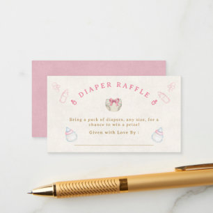 Cartão De Informações Chá de Bebê Sorteio de Fraldas Sweet Pink Coquette