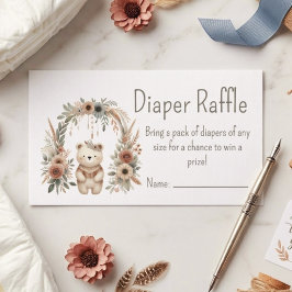 Cartão De Informações Chá de Bebê Urso Aquarela Boho Rifão de Fraldas