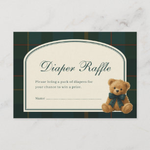 Cartão De Informações Chá de Bebê Urso de Pelúcia Tartan Sorteio de Fral