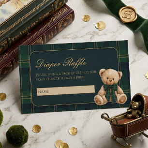 Cartão De Informações Chá de Bebê Urso de Pelúcia Xadrez Diaper Raffle