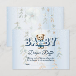Cartão De Informações Chá de Bebê Urso Teddy Fofo Floral Azul
