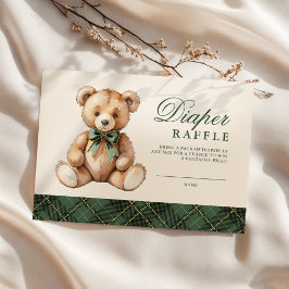 Cartão De Informações Chá de Bebê Urso Xadrez Verde Sorteio de Fraldas