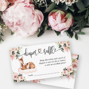 Cartão De Informações Chá de Bebê Veado Floral Rosa Aquarela