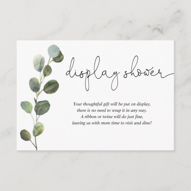 Cartão De Informações Chá de chá de fraldas branco preto Eucalyptus (Frente)