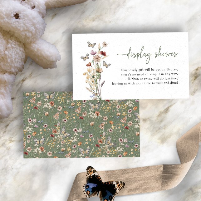 Cartão De Informações Chá de Exibição de Flores Selvagem Verde (Sage Green Boho Wildflower Display Shower Enclosure Card by Painted Paperie
)