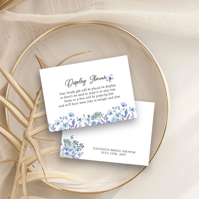 Cartão De Informações Chá de Exibição Floral Delicada de Flores Azuis (Display Shower enclosure cards requsting no gift wrap - Blue Wildflower Bridal Shower Collection
)