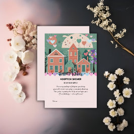 Cartão De Informações Chá de Foster de Adoção para Pastel Corações Domés