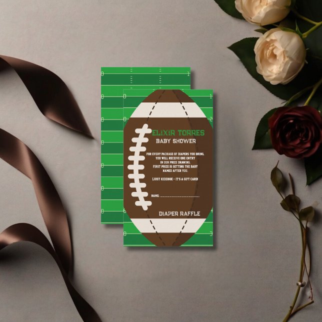 Cartão De Informações Chá de fraldas Americano de Futebol Castanho e Ver (Criador carregado)