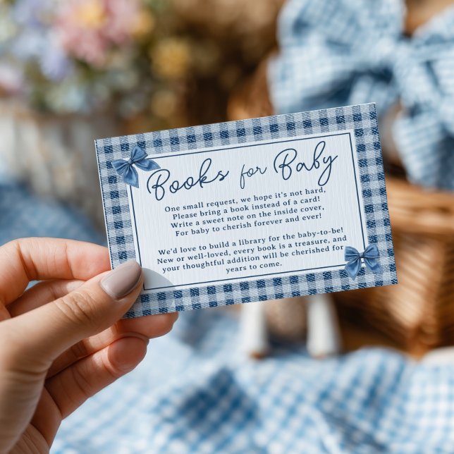 Cartão De Informações Chá de fraldas Arco Coquette Jeans azuis Denim Boo (Coquette Bow Blue Jeans Denim Books Baby Shower Enclosure Card)