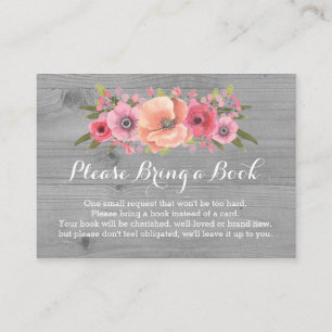 Cartão De Informações Chá de fraldas Book Request Card Rustic Wood Flora