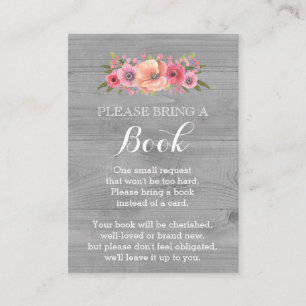 Cartão De Informações Chá de fraldas Book Request Card Rustic Wood Flora
