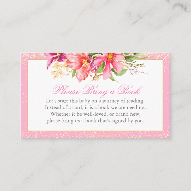 Cartão De Informações Chá de fraldas Book Request Flowers Buquê Rosa (Frente)