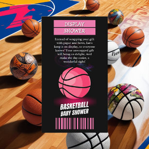 Cartão De Informações Chá de fraldas de Bilhete de Basquete Rosa Moderno